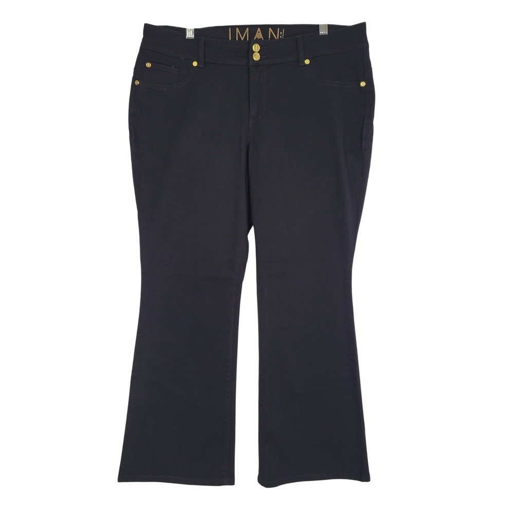 IMAN Global Chic Black Bootcut Stretch Denim Jeans Gold Hardware Womens 16P
